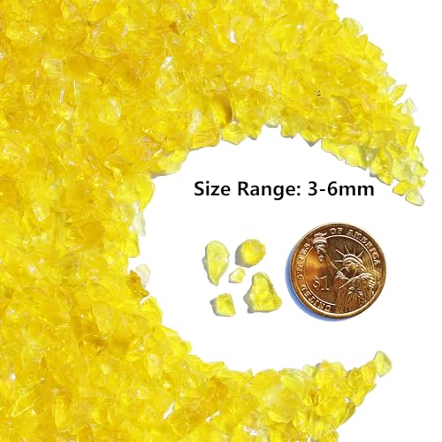 QYGL Crushed Glass - 2.1LB Yellow Broken Glass Pieces 3-6mm, for Resin Art, DIY Crafts, Home Decor, Vase Fillers, Tabletop Fire Pit, and Aquarium Rocks - color: Yellow