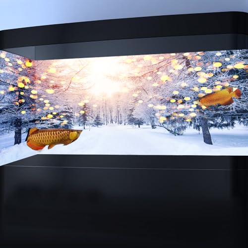 30X12IN Winter Snow Scene Aquarium Background, White Snow Covered Trees Pathway in Sunshine Winter Season Scenic Fish Tank Decorations Background, Christmas Art Terrarium Background - size: 30X12in/75X30cm