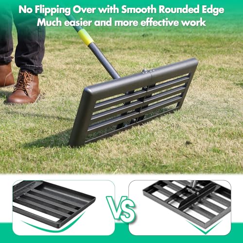 Lawn Leveling Rake,Folding 30x10 Inch Ground Plate,70 Inch Adjustable Long Handle Yard Level Tool with Curved Edge,Heavy Duty Landscaping Lawn Leveler for Grass, Golf Field, Soil Sand Dirt Spreader - size: 30"x10", 78"
