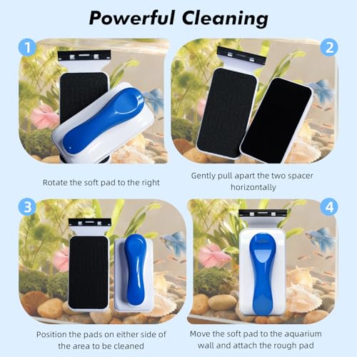 Rise Torrent Aquarium Magnetic Glass Cleaner, Fish Tank Algae Scraper Brush Cleaning Tool for 1/4"-1/2" Thickness Glass, Floating Scrubber Brush Cleaner for Acrylic, 1 Detachable Scraper, Large - size: Large