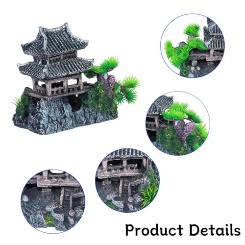 Saim Extra Large Aquarium Decorations, Resin Castle and Artificial Rock with Plants (Ancient Temple with Mountain) Fish Hideout Cave for Amano Shrimp Cichlid to Play, Hide and Rest Hardscape