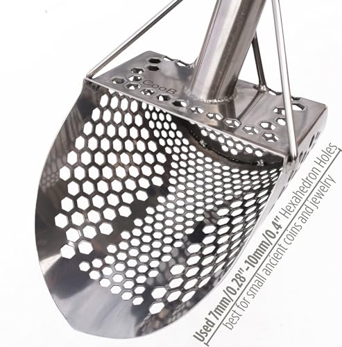 Sand Scoop Shovel Metal Detector Monstrik V1, Sand Scoops Treasure Detecting, Metal Detector Hunting Tool, Stainless Steel, Mixed Hexahedron Holes