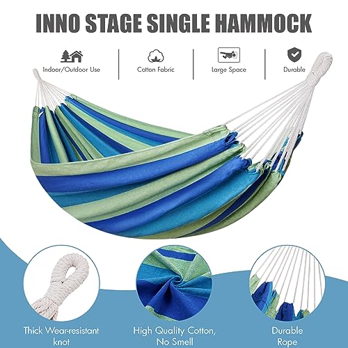 INNO STAGE Brazilian Hammock with Tree Straps - Cotton Hammocks Portable Hammock with Carry Bag for Backyard, Porch, Outdoor and Indoor Use - color: Blue Green, size: X-Large