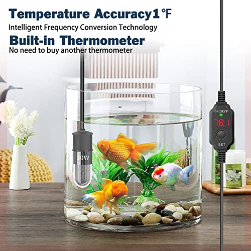 YOFOTHS Adjustable Mini Aquarium Heater 0.5/1/2/3 Gallon Submersible Small Fish Tank Heater 10W/20W/30W Digital Display Thermostat External Temperature Controller(30W) - size: 30W