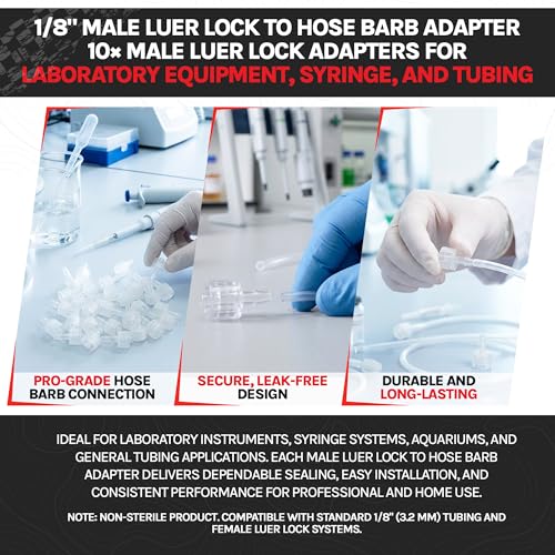 BleedZone - Male PP Polypropylene Hose Luer Lock Adapter, 1/8" Hose Barb, 10x Fittings for Lab Equipment - style: Male 10x