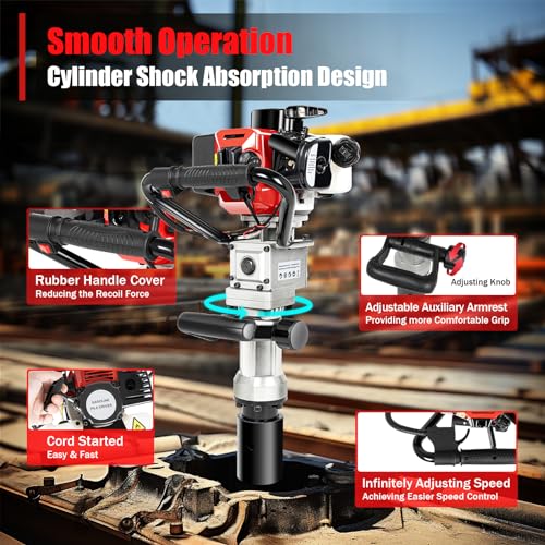 Gas Powered T-Post Driver, 900W 32.7CC T Post Pounder Driver Heavy Duty Gasoline, 2-Stroke Fence Farm Push Pile Gasoline Engine Kit for Fence Post Construction Site - size: 32.7CC