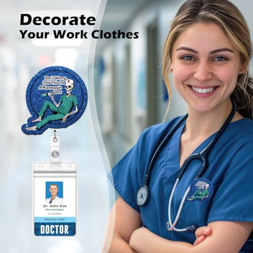 Don't Worry Funny Skeleton Nurse Badge Reel, Cute Radiology X-Ray Tech Retractable ID Badge Holder, Name Tag Clip for RN CT ED ICU ER RAD Night Shift Nurse Radiologist Workers - color: Don’t Worry