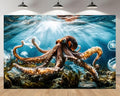 10x8ft Nautical Octopus Backdrop Underwater Jellyfish Sunlight Ocean Reef Background Marine Themed Party Birthday Aquarium Event Halloween Decor Photo Studio Booth Props Banner Wallpapers - size: 10x8FT