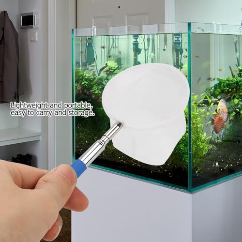 20-57.5cm Stainless Steel Adjustable Aquarium Fish Shrimp Net with Wall Hook Expandable Fishing Net for Tank Cleaning and Hexapod Catching - style: Blue Round Net