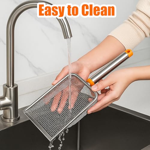 Cat Litter Scoop Stainless Steel Mesh Scooper with Long Handle, Deep Shovel Non-Stick Coated Metal for Box Kitten Pooper Lifter, Regular Scoop, Sifting Poop, Non-Slip Grip, Easy Clean, Hole: 2.8mm