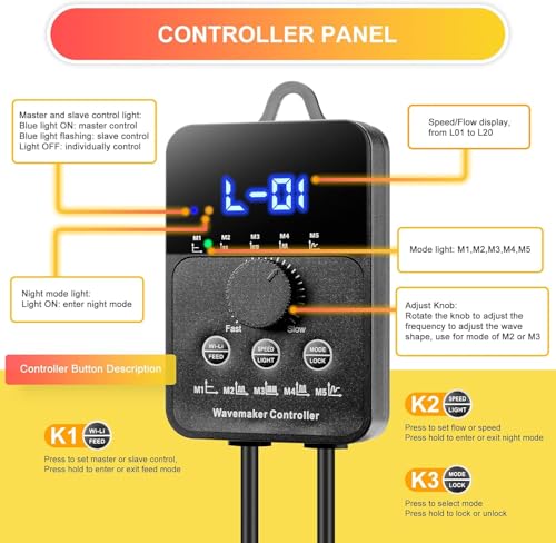4200GPH Aquarium Wavemaker Pump With Controller 30W DC24V Powerhead with Magnetic Mounting, Wavemaker with LED Display for 200 to 300 Gallon Tank - size: 30W 4200GPH
