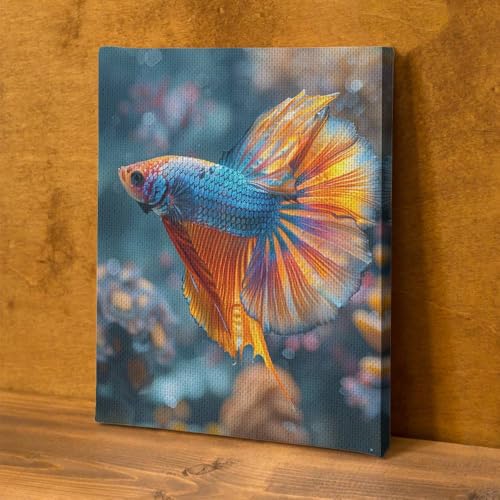 CanvasWis Betta Fish Garden Exotic Vintage Art Design 3 Printed Canvas Wall Art For Family Home Decor Living Room Bathroom Bedroom Gifts Wall Decor Keepsakes Ready to Hang - color: Design 3, size: X-Large(16x24in)