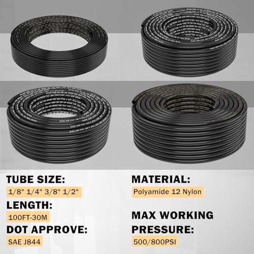 CheeMuii 156 PCS Brass DOT Air Line Fittings with 4 Roll 100FT 1/8" 1/4" 3/8" 1/2" DOT Air Lines Kit Push Lock Air Fitting Quick Connect Air Fittings with Air Hose Pneumatic Tubing - size: 100FT-4ROLL-152PCS