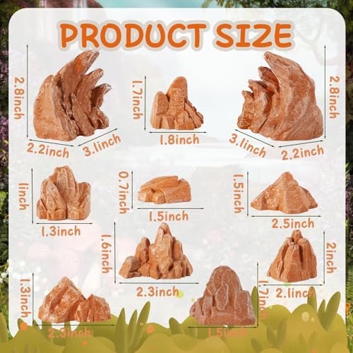 Warmtree 10 Pcs Simulation Rockery Diorama Rocks Stone for Diorama Supplies Miniature Terrain Fairy Garden Zen Garden Accessories Terrarium Decor Tank Aquarium Decoration (Brown) - color: Brown