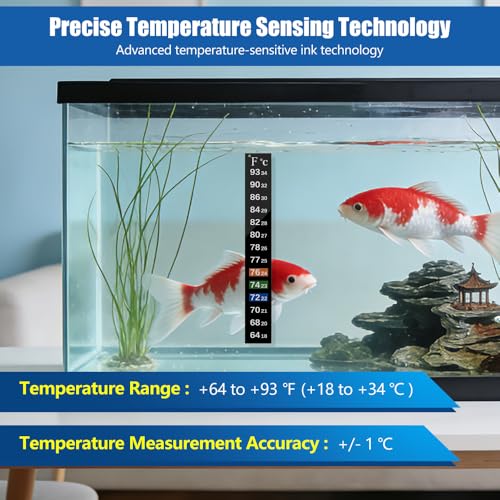 Adhesive Fish Tank Thermometer Strip Aquarium Thermometer Sticker Display 64-93 ℉ (18-34 ℃) Brewing Thermometer Test Strip 6 PCS - size: 5.12" x 0.71"