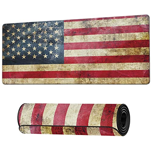 Retro Flag of United States Large Mouse Pad Extended Gaming Mouse Pad Waterproof Desk Mat with Stitched Edge,Non Slip Base Keyboard Mouse pad for Home Office 35.4" X 15.7" - color: Retro Flag of United States
