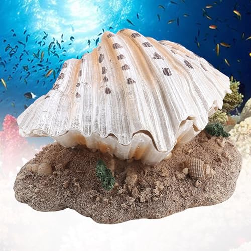 Aquarium Shell Decor with Air Stone Bubbler,Aquarium Decoration Corals Reef Aerating Action Ornament Mini Cute Undersea Clam Pearl Ornaments White
