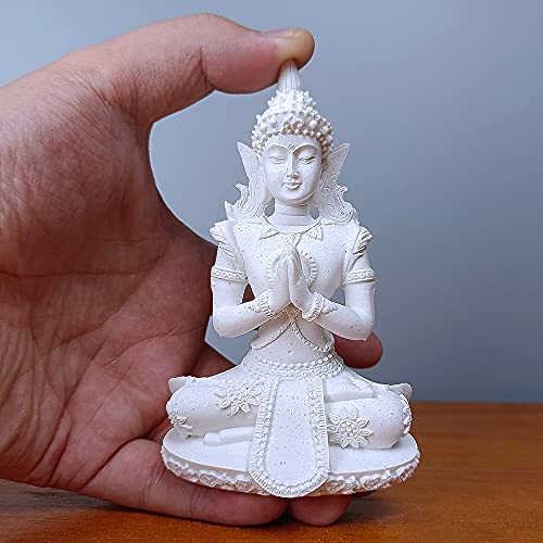 HYFAN Mini Sandstone Buddha Yoga Meditation Statue Harmonious Figurine Collectible Craft Feng Shui Sculpture Decor for Home Office Shelf Desktop (White 1 - color: White 1