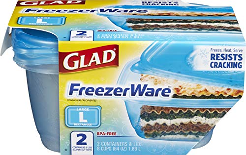 Glad GladWare FreezerWare Food Storage Containers with Lids, Large Rectangle No BPA Plastic for Freezing Soups Meals and Batch Cooking, Crack Resistant, Microwave Dishwasher Safe, 64 Oz, 2 Ct - 6 Pk - size: 2 Count (Pack of 6)