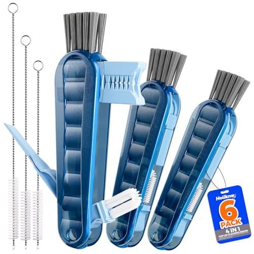 6 Pack Holikme 4 in 1 Cup Lid Cleaning Brush Set with 3 Straws, Multifunctional Bottle Brush, Silicone Cup Lid Gap Cleaner, Durable Bristle Crevice Cleaning Brush, Navy - color: Navy