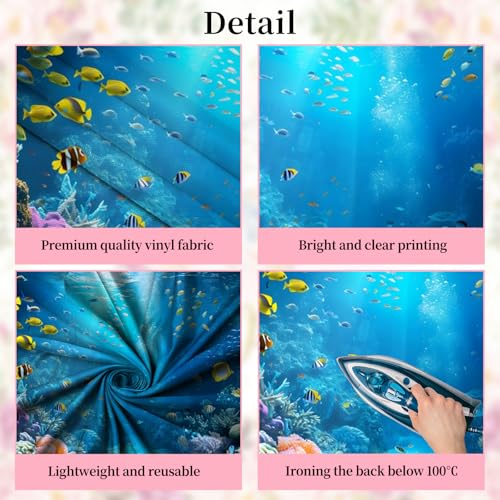 Underwater Aquarium Backdrop 10X8ft Tropical Ocean Fish Coral Under The Sea Theme Decoration Background Kids Birthday Party Baby Shower Supplies Banner Photo Booth Studio Props - color: Ocean-3