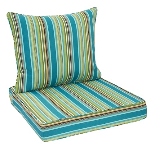 FUNHOME Outdoor Seat Cushion Set 24 x 24 x 4 Inch,Water Resistant Outdoor Chair Cushions for Patio Furniture,Thick Deep Seating Pads for Outside Chair Sofa Couch, Green Stripe - color: Green Stripe