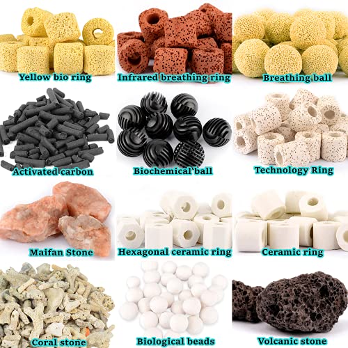 Aquarium Filter Media: 12-in-1 Bio Balls & Ceramic Rings Kit (500g) for Fish Tank or Pond - Includes Zippered Mesh Bag - size: A Style 500g