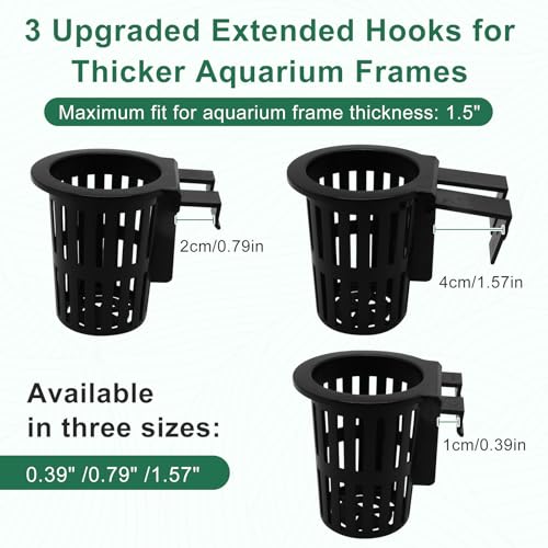 2PCS Upgraded Large Aquarium Plant Holder with 1.57" Extension Hooks and Suction Cups, Aquatic Plant Holder for Fish Tank Aquaponic Plants Cultivation and Aquascape Accessories, Black