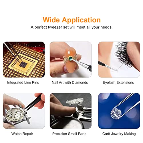 kaverme 9PCS Precision Tweezers Set, Upgraded Anti-Static Stainless Steel of Tweezers, for Electronics, Soldering, Laboratory Work, Jewelry-Making, Model, Craft - style: 9pcs