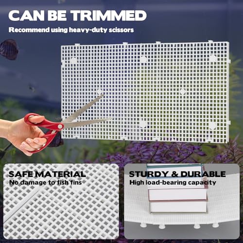 10 Pieces High-Density Aquarium Grid Plastic, Fish Tank Divider with 60 Brackets and 8 Suction Cups, Plastic Egg Crate Grid for DIY Fish Tank Separation and Bottom Protection in Aquascaping