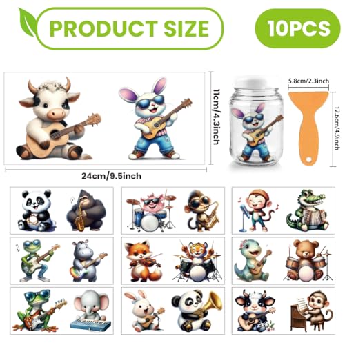 arricraft 10 Sheets Punk Rock Animals UV DTF Cup Wrap for 16OZ Glass, Musical Instrument Rub on Decals PVC Transfer Stickers for DIY Cups Wood Funiture 24x11cm/9.4x4.3inch - style: Punk Rock Animals Theme