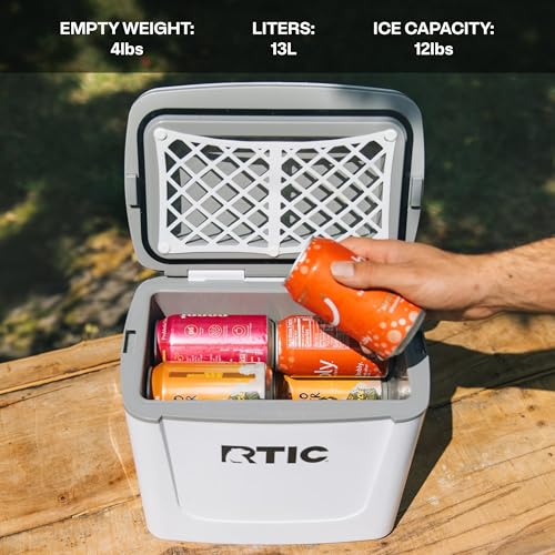 RTIC 8 QT Road Trip Personal Cooler, Small, Compact, Insulated, Portable Ice Chest Box for Food, Drink, Beverage, Beach, Camping, Picnic, Fishing, Boat, 12-Can Capacity - color: Snowy Peak