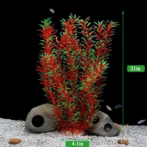 2 pcs Aquarium Decor Plastic Plants Extra Large 21 Inches Artificial Fish Tank Plants Tall Fish Tank Decorations Artificial Green Water Plants (Wine) - color: Wine