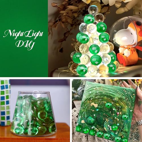 1LB Green Flat Glass Marbles for Vases, Gemstone Beads Vase Filler Decorative Glass Pebbles for Fish Tank, DIY Crafts, Aquarium Decor Rocks