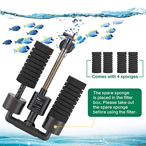 AQQA Aquarium Electric Power Sponge Filter,3W/5W Silence Submersible Foam Filter,Sponges Bio Ceramic Media Balls Double Filter for Saltwater Freshwater Fish Tank (S) - size: S (3W for 10-40 gallon）
