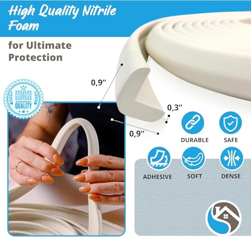 Premium 12ft Edge Protector for Baby, Odorless Foam Cushion with Strong Adhesive Tape, Non-Toxic to Baby Proof Corners and Edges, Wall Corner Protector & Desk Edge Cushion White - color: Beige, size: 12ft