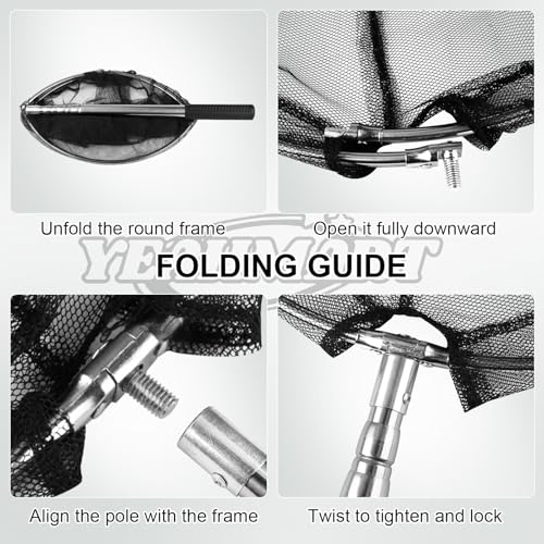 Yeahmart Fishing Landing Net with Telescopic Aluminum Handle Pole, Collapsible Nylon Mesh Minnow Fish Net for Saltwater & Freshwater, Portable Fishing Gear for Kids, Men, Women, Extends 21-75 Inches - style: 61.4" Full Length (4 Sectional Handle-round)