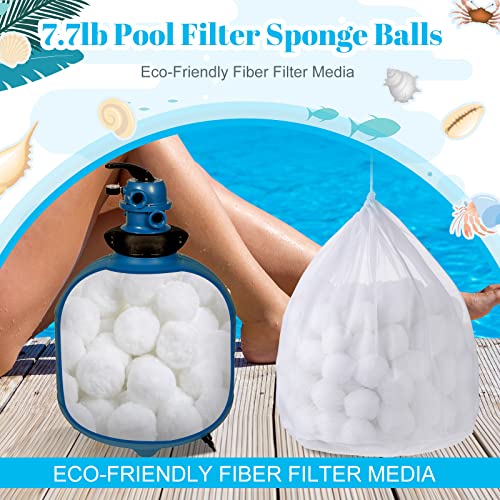 Zubebe Pool Filter Media Balls Fiber Filter Media for Swimming Pool Sand Filters and Bath Center Bathtubs Spas Aquarium and Grime Cleaning Scum (7.7 lbs, White) - color: White
