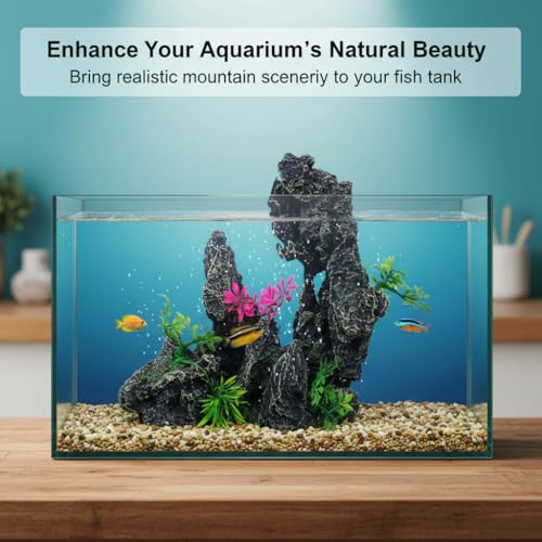 J-star Large Aquarium Rock Mountain Decor – Realistic Resin Landscape Ornament for Fish Tanks – Enhances Underwater Scenery, Easy to Clean, Safe for Fish - size: Large