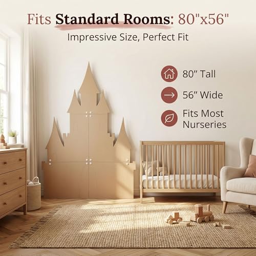 Jess and Jessica Wooden Fairytale Castle Decor 80 Inches Tall x 56 Inches Wide - Unfinished Wooden Cutouts for Crafts, Large MDF Unfinished Wood Cutouts for Wall Decor or Kids' Nursery – 5 Piece Set - style: Without Stand