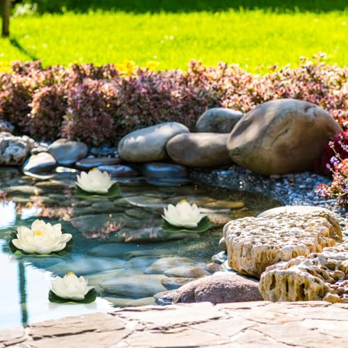 SEWACC Lotus Floating Flower Aquarium Lily Pad 6pcs Artificial Lotus with Water Lily Pad Floating Fake Pond Ornanment for Garden Pond Pool Decoration White