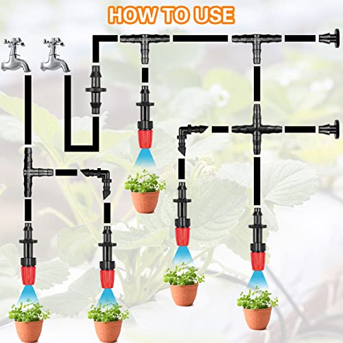 300 Pcs Barbed Connectors Irrigation Fittings Kit, Drip Irrigation Fittings 1/4” Tubing Connectors for Drip or Sprinkler Systems-Couplings, Single Barbs, End Plugs, Elbows, Tees, 4-Way Coupler - size: 300P-Irrigation Fittings Set