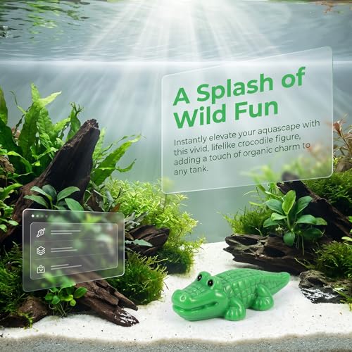 COMINGOIN Alligator Resin Aquarium Ornament, Small Reptile Figurine for Fish Tank Landscaping Decor, Aquascape Tank Accessory, Green Resin Terrarium Decorations(Cute) - style: Cute