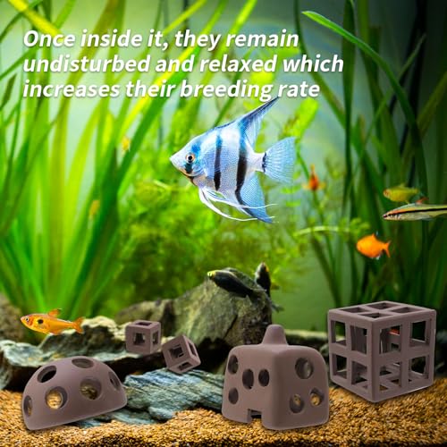 MY MIRONEY 8Pcs Ceramic Shelters Aquarium Ceramic Rock Cave Shelter Shrimp Betta Lizards Hideaway Breeding Cave Cubic Hideout Fish Tank Decor Ornament