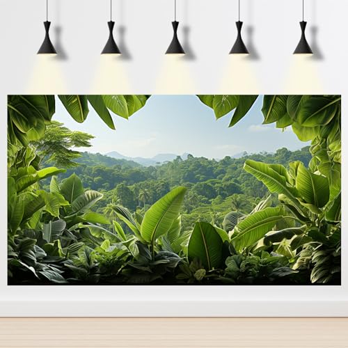 Tropical Leaves Aquarium Background Rainforest Lush Green Jungle Plants Fish Tank Background Blue Sky Nature Mountains Reptile Tank Backgrounds Foggy Forest Reptile Enclosure Backgrounds 24x12in - color: Pale Green, size: 24(W)x12(H)inches/ 60(W)*30cm(H)