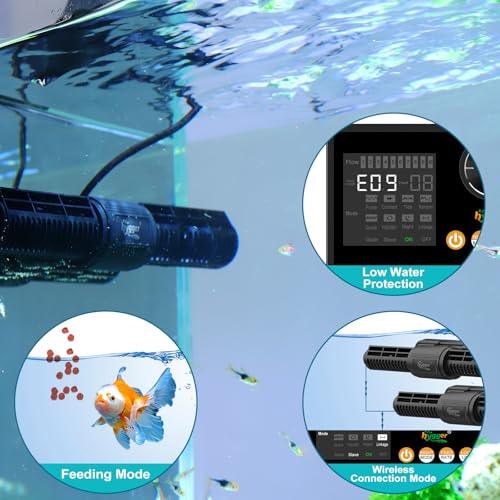 hygger Intelligent Wave Maker for Aquarium, Saltwater Freshwater Circulation Pump Adjustable 6 Waves/Night/Feed/Wireless Connection Mode, Magnetic Holder Display Controller Memory Function (50W) - size: 50W