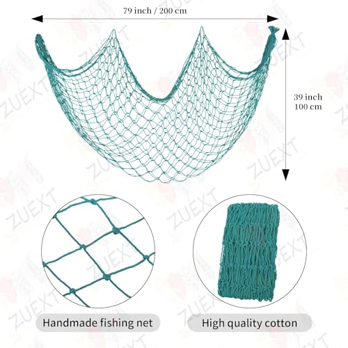 ZUEXT Aqua Decorative Fishing Net 80x40 Inch, Large Picture Fish Net, Wall Photo Hanging Fishnet for Nautical Mermaid Pirate Ocean Themed Hawaii Beach Under the Sea Party Decorations - color: Aqua, size: 80" x 40" - 1 Pack