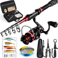 Ghosthorn Fishing Rod and Reel Combo Collapsible Fishing Pole Telescopic Fishing Rod Combo Travel Portable Fishing Set Carbon Fiber with Carrier Bag for Saltwater Freshwater - size: 2.4m/8ft, style: Full Kit With Fishing Tools