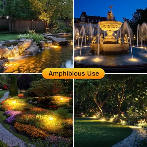 POPOSOAP Pond Lights 4-in-1 Warm White, Underwater Pond Lights with Timer/ IP68 Waterproof Submersible LED Fountain Lights for for Pond Waterfall Fountain Aquarium Garden Patio Pool(Set of 4)-P64H - size: 4 Warm White Lights- Corded Electric