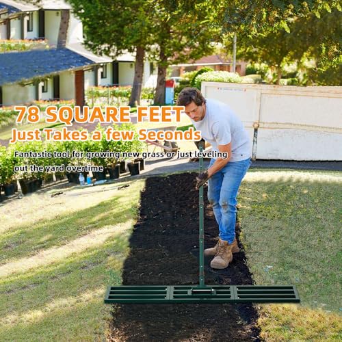 Lawn Leveling Rake Heavy Duty Stainless Steel Lawn Leveler Tool 45”x10” with 78” Adjustable Long Handle Yard Level Rake for Soil, Ground,Backyard Dressing,Golf Field,Garden Tools Grass Seed - style: 45"x10" Large